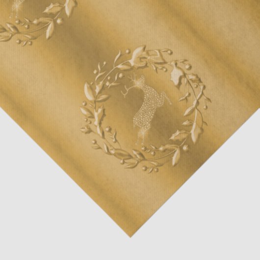 Elegante Golden Rentier and Wreaths Weihnachten Seidenpapier (Detail)