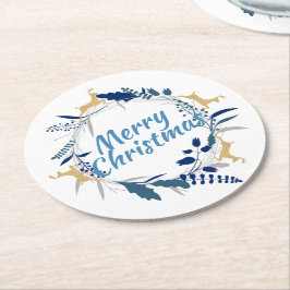 Elegante Golden Rentier Weihnachtsfeier Runder Pappuntersetzer