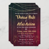 Elegante Golden Rose Rot und Schwarz Hochzeit Einl Einladung (Vorne/Hinten)