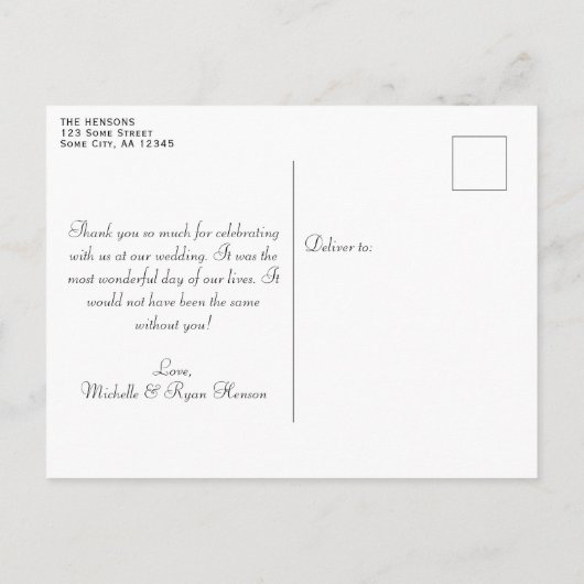 Elegante Golden Script Wedding 2 Fotos Vielen Dank Postkarte (Rückseite)