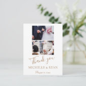 Elegante Golden Script Wedding 2 Fotos Vielen Dank Postkarte (Stehend Vorderseite)