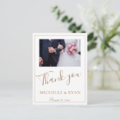 Elegante Golden Script Wedding 2 Fotos Vielen Dank Postkarte (Stehend Vorderseite)