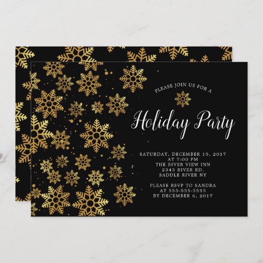 Elegante Golden Snowflakes Einladung (Vorne/Hinten)