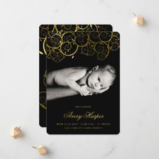 Elegante Golden Spirals Modern New Baby Foto Birth Ankündigung