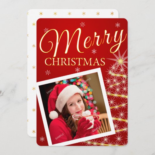 Elegante Golden Stars Ein Foto Weihnachtskarte (Vorne/Hinten)