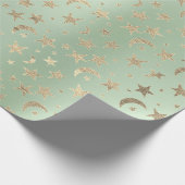 Elegante Golden Stars Moon Mint Grüne Champaigne Geschenkpapier (Ecke)