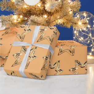 Elegante Golden Stars Pastel Orange Geschenkpapier