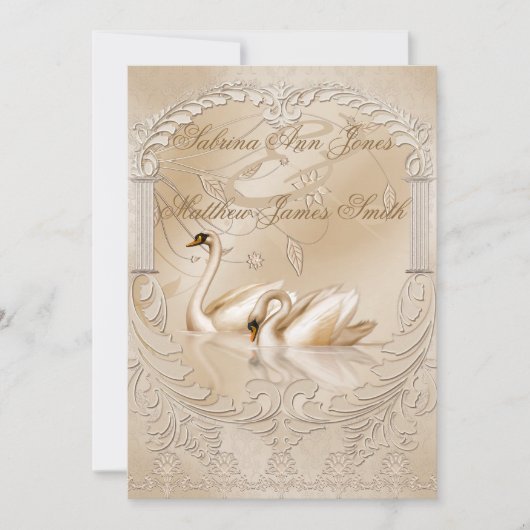 Elegante Golden Swans Feierliche Hochzeitsankündig Einladung (Vorderseite)