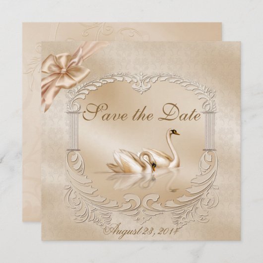 Elegante Golden Swans Formal Save the Date (Vorne/Hinten)
