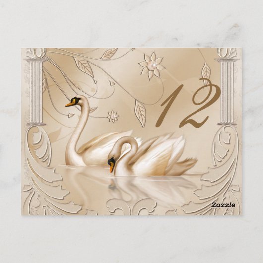 Elegante Golden Swans Table Card Postkarte (Rückseite)