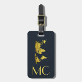 Elegante Golden Travel Mit Monogramm Name Gepäckanhänger (Vorderseite vertikal)