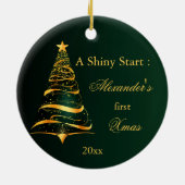 Elegante Golden Tree Baby - Erste Weihnachtsfeier Keramik Ornament (Hinten)