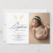 Elegante Golden Typografy Cross Baptisse Einladung (Vorderseite)