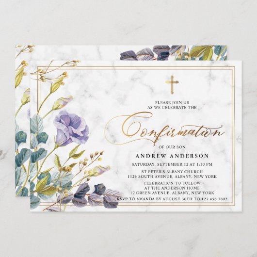 Elegante Golden Vintag Floral Bestätigung Einladung (Vorne/Hinten)