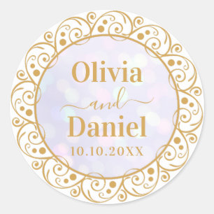 Elegante Golden Vintag Luxury Personalisiert Weddi Runder Aufkleber