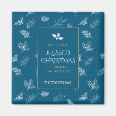 Elegante Golden Winter Blätter Blauer Weihnachten Magnet (Vorne)