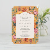 Elegante Golden Yellow Fall Floral Border Wedding Einladung (Stehend Vorderseite)