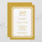 Elegante goldene 100. Geburtstagsparty Einladung (Vorne/Hinten)
