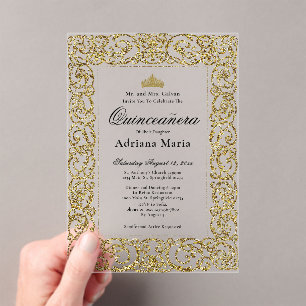 Elegante Goldene 15. Geburtstags-Quinceanera Acryleinladungen