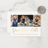 elegante goldene 3-Foto-Collage Save the Date Mitteilungskarte (Vorderseite/Rückseite Beispiel)