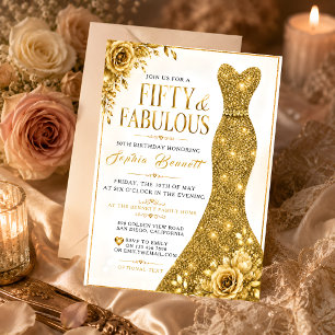 Elegante Goldene 50. Geburtstagseinladung Einladung