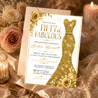 Elegante Goldene 50. Geburtstagseinladung Einladung