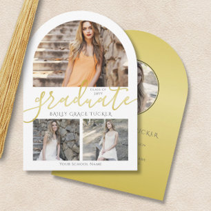 Elegante Goldene Abschluss-Collage mit 4 Fotos Abs Einladung