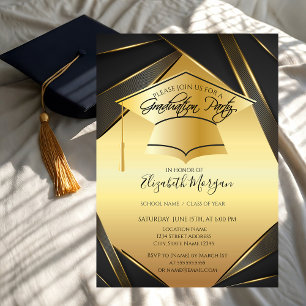 Elegante goldene Abschlussmütze schwarze goldene G Einladung