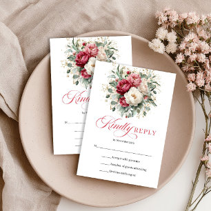 Elegante goldene Akzent-Hochzeit RSVP Rot Hauch Karte