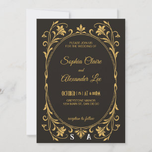 Elegante goldene Art Nouveau-Hochzeitseinladung Einladung