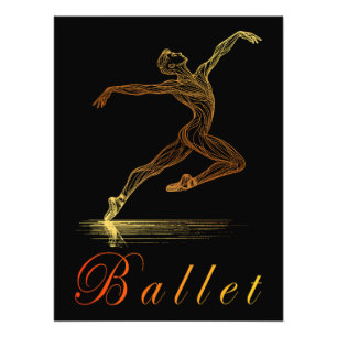 Elegante goldene Balletttänzerin Linienkunst-Illus Fotodruck
