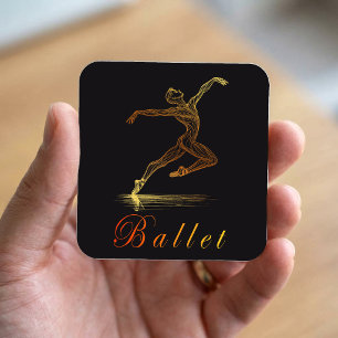 Elegante goldene Balletttänzerin Linienkunst-Illus Quadratischer Aufkleber