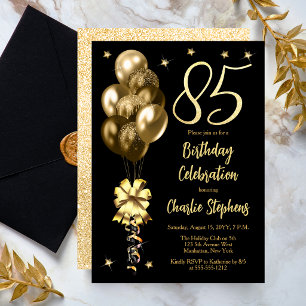 Elegante Goldene Ballons auf Schwarz zur 85. Gebur Einladung