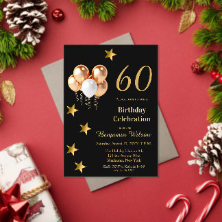 Elegante goldene Ballons auf schwarzer 60. Geburts Acryleinladungen