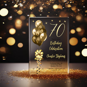 Elegante goldene Ballons auf schwarzer 70. Geburts Acryleinladungen