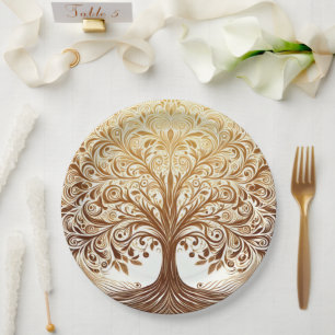 Elegante Goldene Baum-des-Lebens-Feier Pappteller
