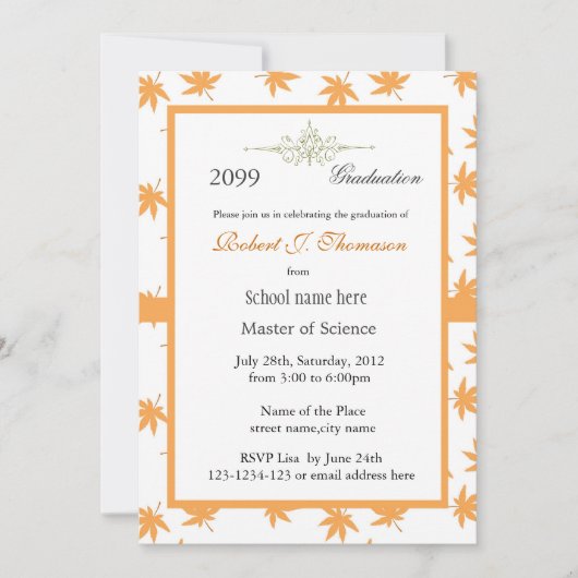 Elegante, goldene Blätter Abschluss für hohe Leist Einladung (Vorderseite)