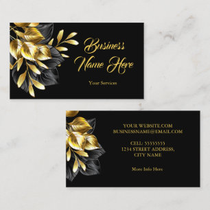 Elegante goldene Blätter auf schwarzem Gold Visitenkarte