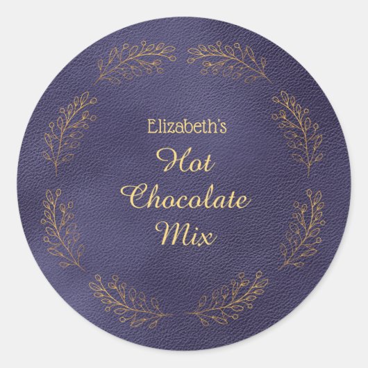 Elegante Goldene Blätter Blaue Weihnachts-Heiße-Sc Runder Aufkleber (Vorderseite)