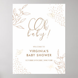 Elegante Goldene Blätter Schmetterling Babyparty W Poster