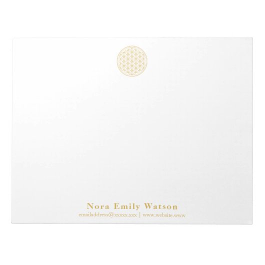 Elegante Goldene Blume des Lebens Beruflich Notizblock (Vorderseite)