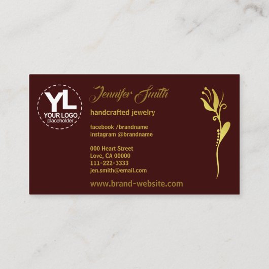 Elegante goldene Blume Herzt individuelles Logo Vi Visitenkarte (Rückseite)