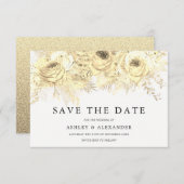 Elegante goldene Blume Hochzeit speichern das Datu Save The Date (Vorne/Hinten)