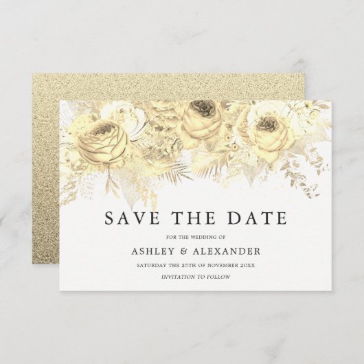 Elegante goldene Blume Hochzeit speichern das Datu Save The Date (Vorne/Hinten)