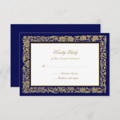 Elegante goldene Blume und dunkelblaue Hochzeit RSVP Karte (Vorne/Hinten)