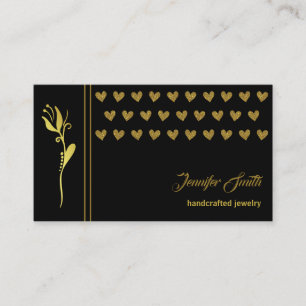 Elegante goldene Blume und Herz-Logo-Schwarz Visitenkarte