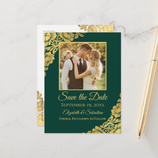 Elegante goldene Blumen-Hochzeit-Save-The-Date-Kar Ankündigungspostkarte