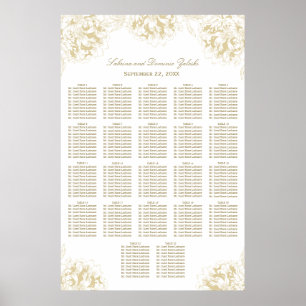 Elegante Goldene Blumen-Pfingstrosen-Hochzeitssitz Poster