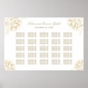 Elegante goldene Blumen-Pfingstrosen-Hochzeitssitz Poster