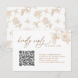 Elegante goldene Blumen-QR-Code-Hochzeits-RSVP-Kar RSVP Karte